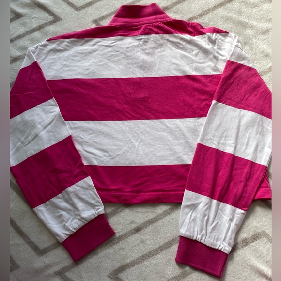 EUC, Kappa Women’s White & Pink Striped, Button Collar Cropped Top Size M - Picture 8 of 12